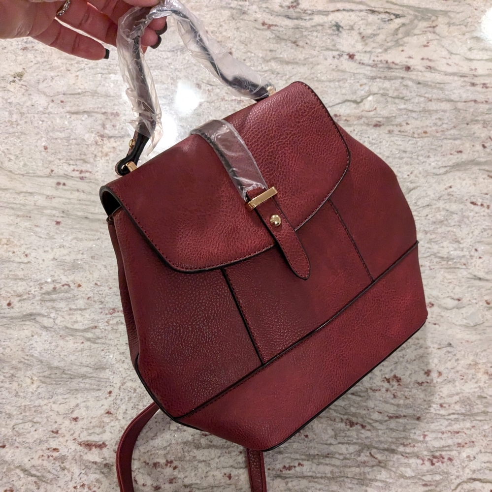 VEGAN Leather Yik Fung NWT Red Burgundy Bag & Wallet 2 PCs Backpack Clutch